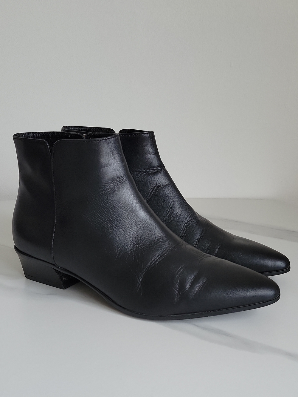 Aquatalia Black Leather Pointed Ankle Boots